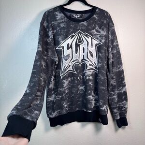KILLSTAR Slay Sweatshirt XXL Acid Wash Grey Black Gothic Punk Metal Grunge 2XL